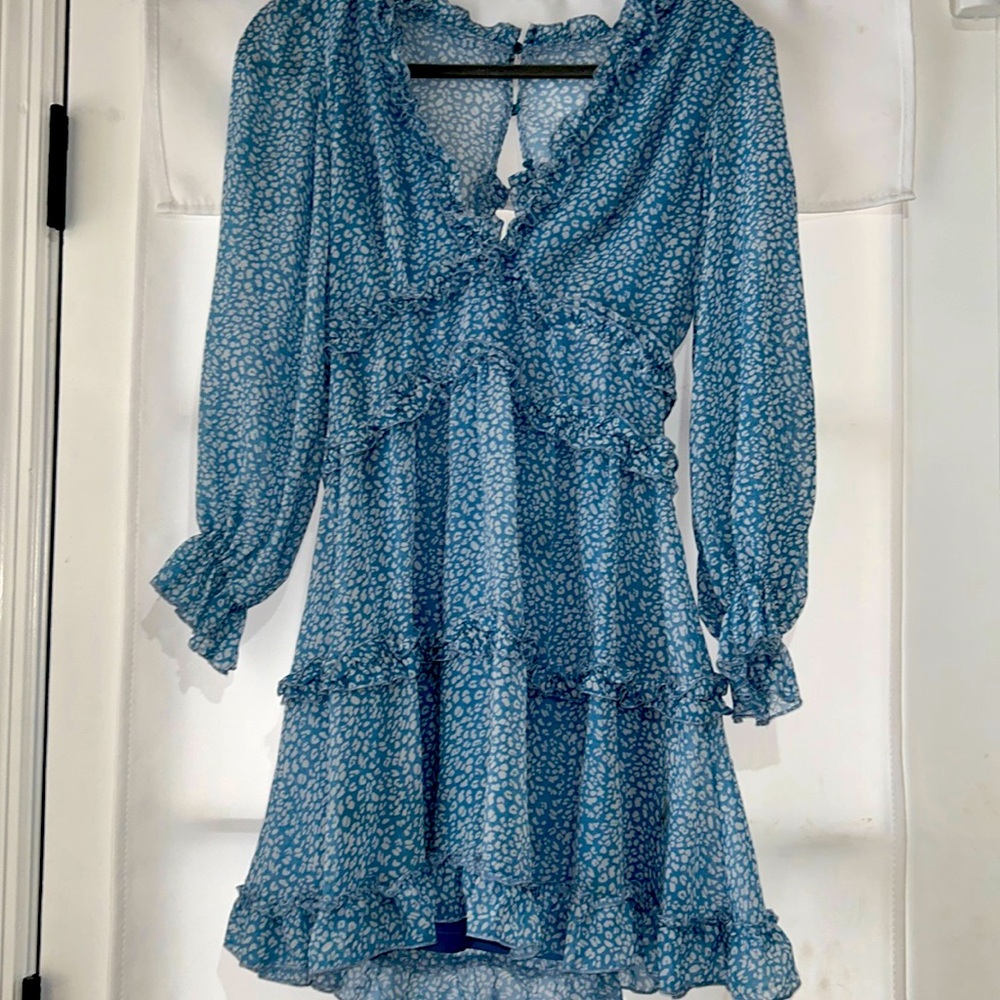 Mini baby blue open back dress